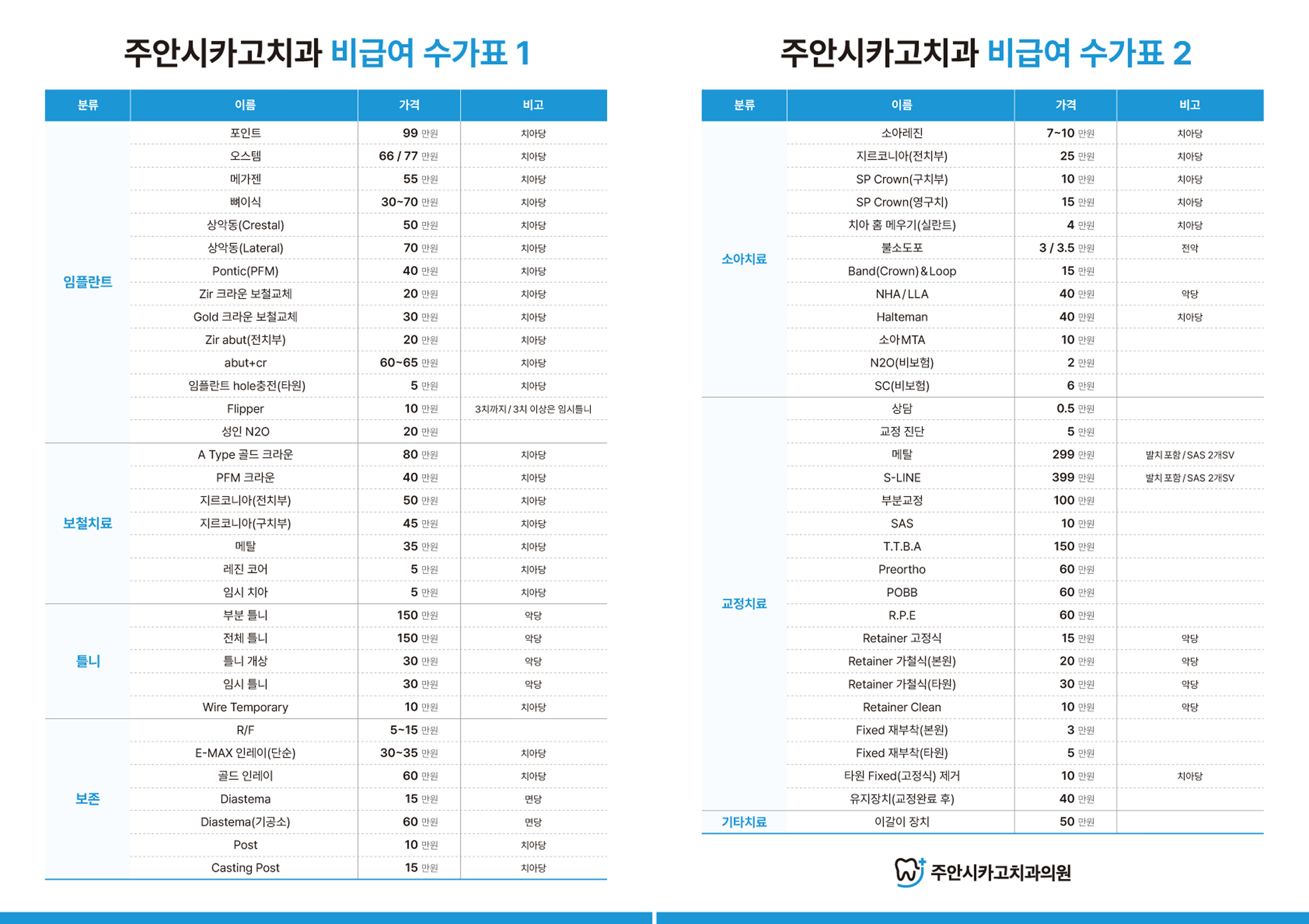 주안시카고치과 진료비 안내